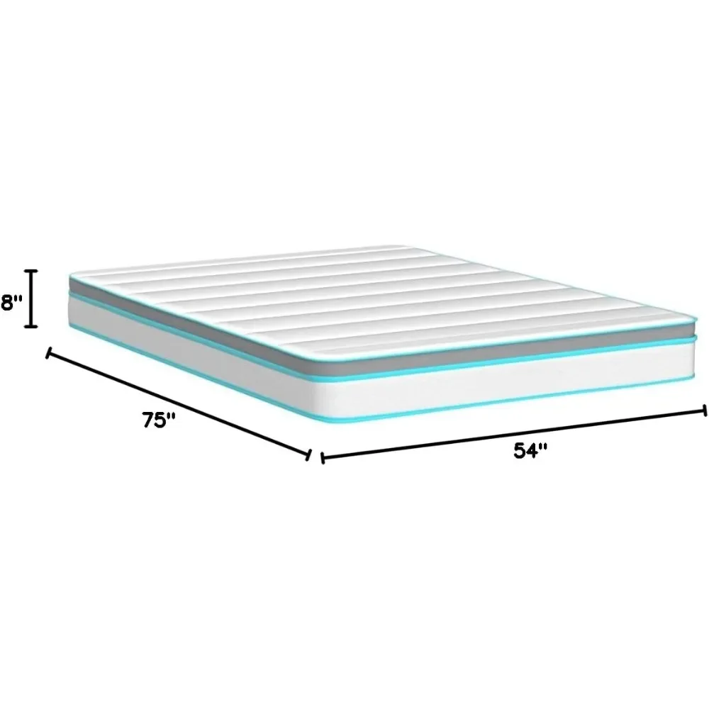 8-дюймовый гибридный матрас из пены с эффектом памяти и пружины — ощущение средней жесткости — комфорт и адаптируемость премиум-класса — гостевые и детские спальни