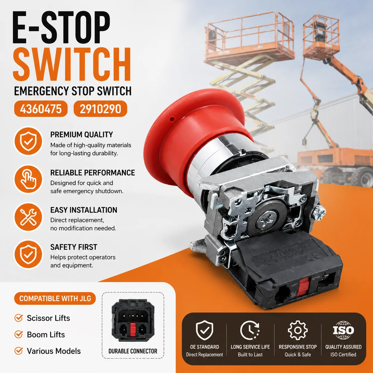 e-stopスイッチ-4360475-2910290-緊急停止スイッチ-jlgシザーリフトおよびブームリフト対応、プッシュボタン、ノーマルクローズ