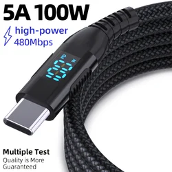 1PC 100W USB C to USB C Cable 10FT Nylon Braided Type C Cable  PD Fast Charging Cable with LED Display for lPhone 15 15 Pro