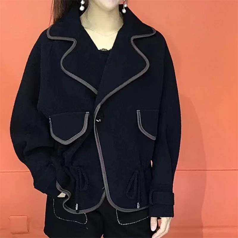 

Новинка 2023 года, весенняя женская куртка с окантовкой, двусторонняя бархатная куртка с коротким воротником, женский кардиган на талии с завязками, топы