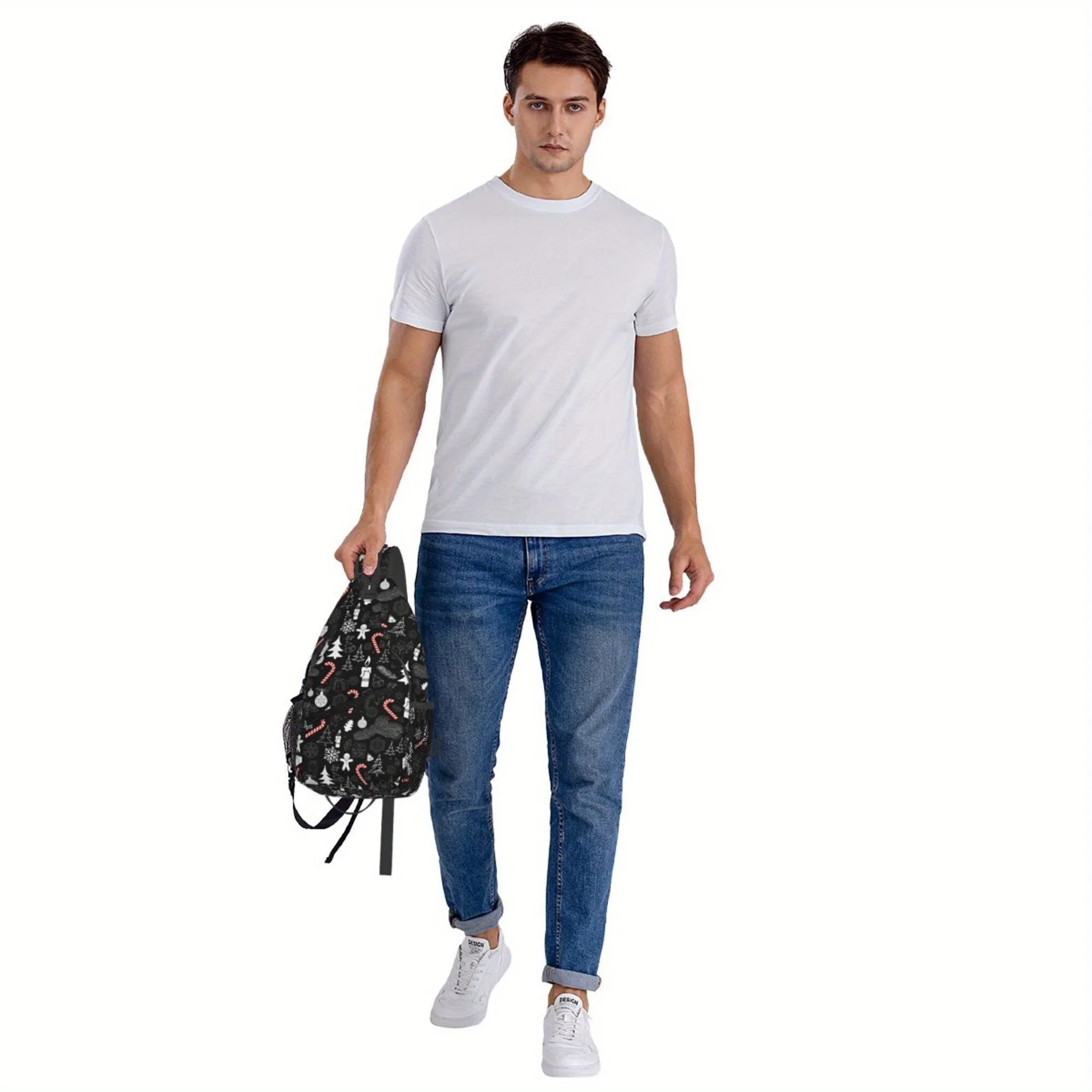 Men's Christmas Bells Candy Canes Tree Print Chest Bag Durable Crossbody Sling Backpack with Secure Zipper, Adjustable Strap