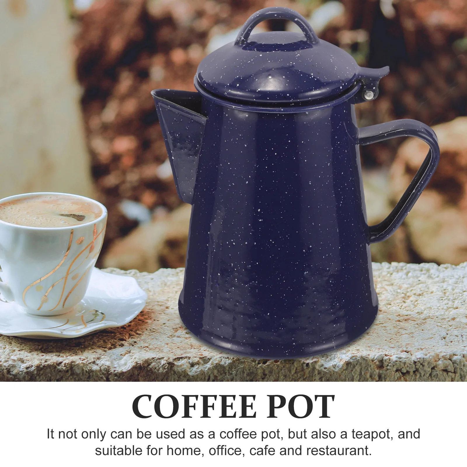 

Enamel Coffee Pot 1.2L Blue Speckle Sturdy Kitchen Sauce Pot Teapot Smooth H Easy Office Cafe Restaurant