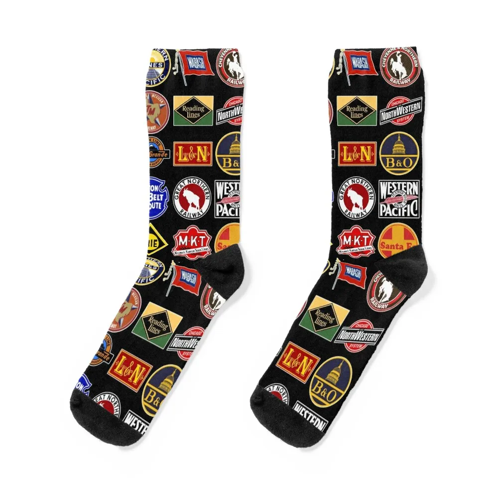 

Vintage defunct Railroad Railway logos - Trains hobby Socks christmass gift crazy Socks Girl Men's
