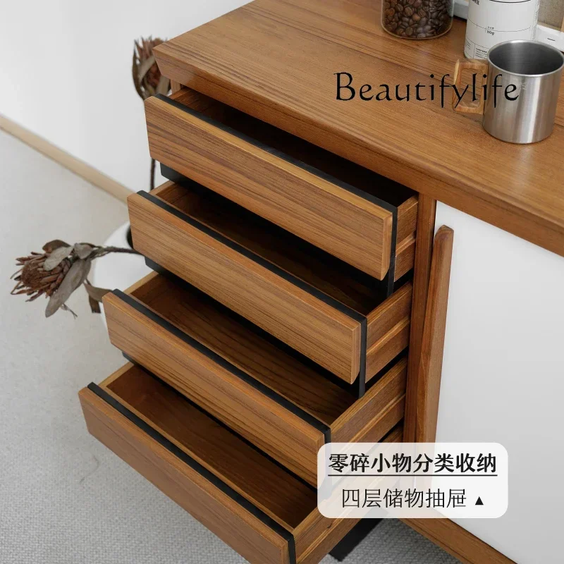 Q Y Side Cabinet Medieval Solid Wood Dining Side Cabinet Storage Floor Low Cabinet Nordic Simple Retro Living Room