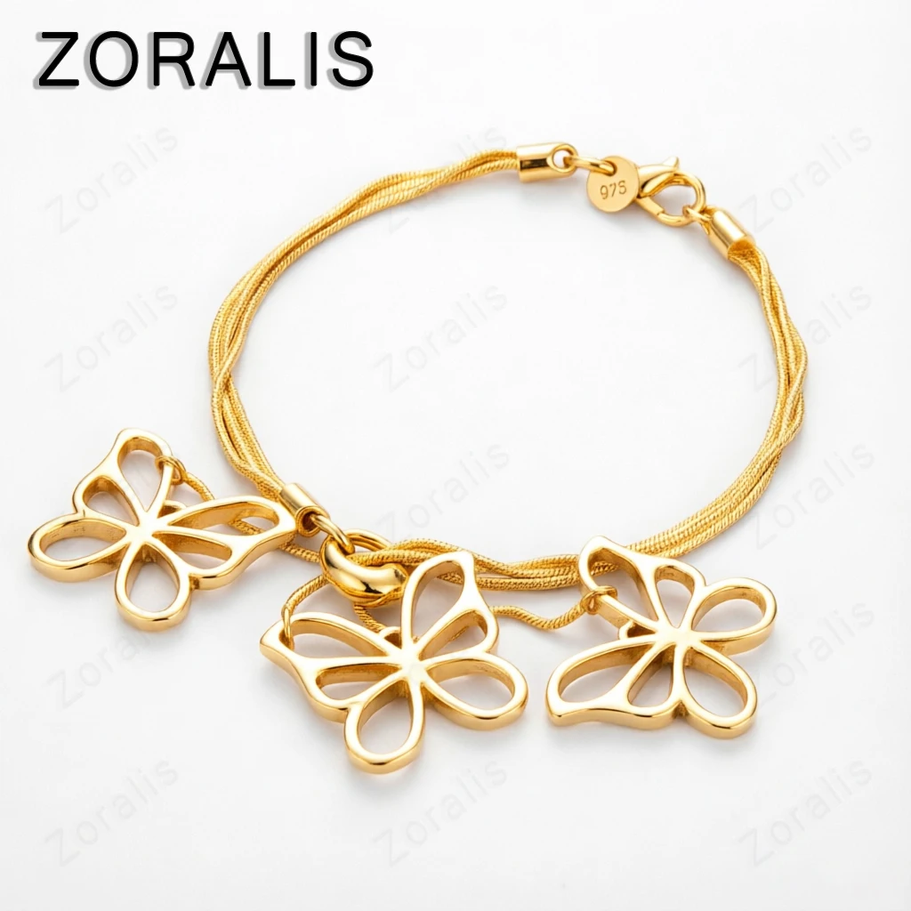 18K Gpld Three Butterflies Chain Bracelets For Women Birthday Party Wedding Fashion Charm Jewelry Gift Accessories
