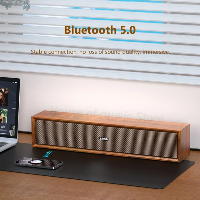 2024 New Style Indoor Wooden Stereo Surround Soundbar Wireless Blue Tooth Portable Speakers Desktop Retro Computer Soundbox