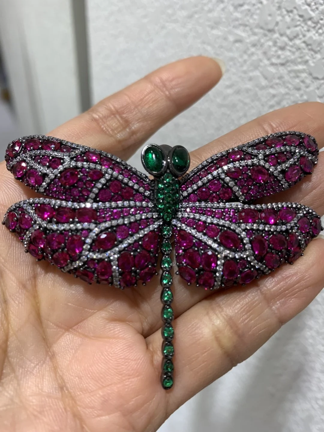 unisex jewelry 925 sterling silver with cubic zircon dragonfly brooch insect high quality fine jewelry for men & women green red