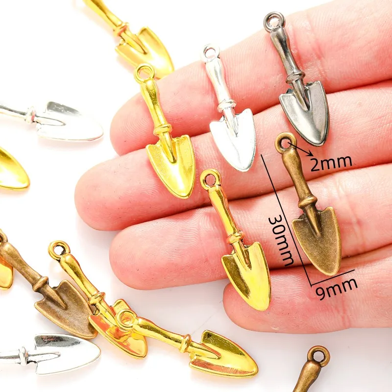 15pcs 5 color shovel Charms Necklace Key Chain Pendant Bracelet Jewelry Making Handmade Crafts diy Supplies 30*9mm J480