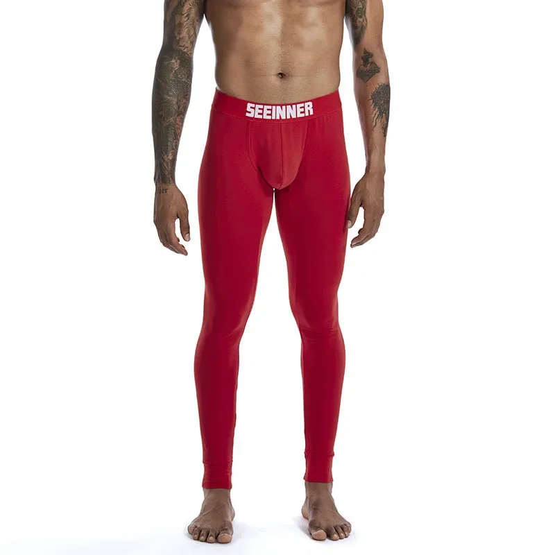 Men's Thin Cotton Thermal Long Johns, Solid Color Slim Fit Base Layer Pants Warm Coldproof Ankle Length Under Trousers