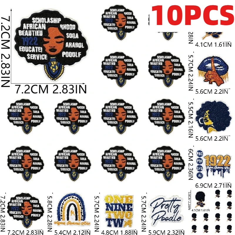 10/12Pcs Blue Style Independence Day Poodle Embroidery Patches Trend Black Design Skirt Decoration Bulk Iron on For DIY