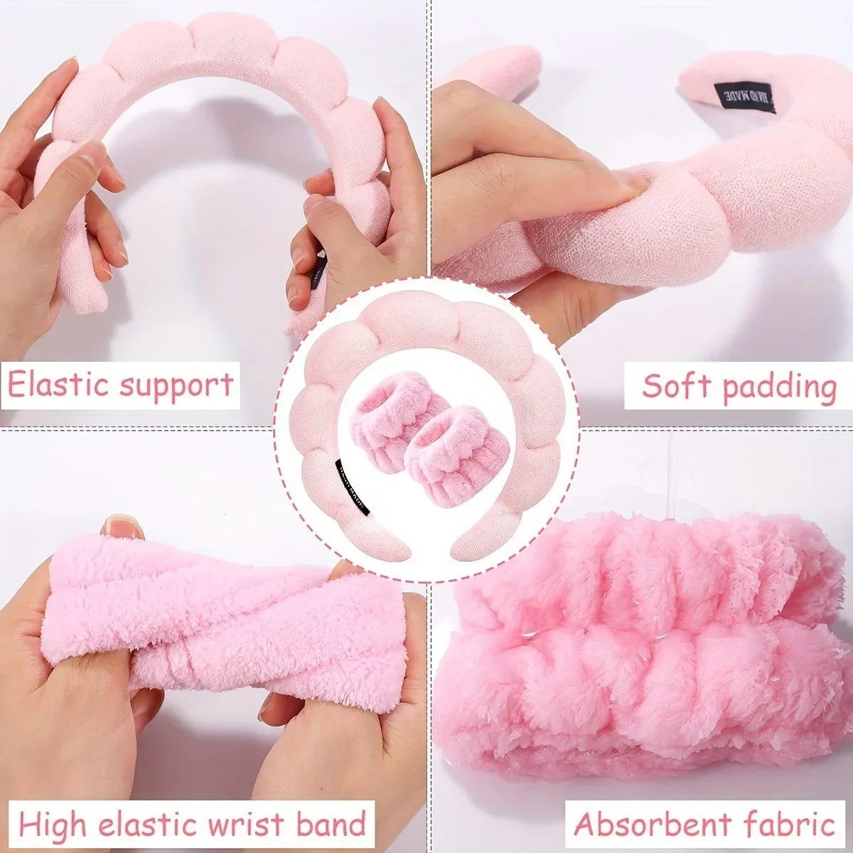 Fashion Microfiber Washing Wristbands Scrunchies Puffy Headband Spa Bubble Headband for Washing Face Makeup Shower Skincare