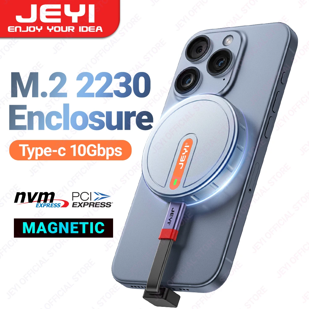 JEYI Magnetic 2230 M.2 NVMe SSD Enclosure z Magsafe dla iPhone 15 Pro Max ProRes, USB 3.2 10 Gb/s dla MacBook/iPad Pro/Laptop