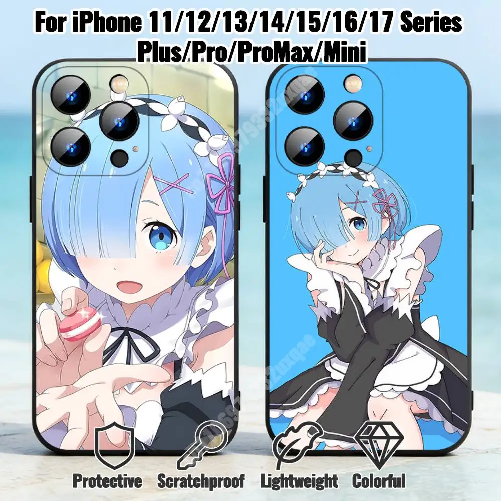 Coque de téléphone antichoc Re Zero Rem Best Girl pour iPhone 17 16 16E Pro Plus Air 15 14 Max Mini 12 11