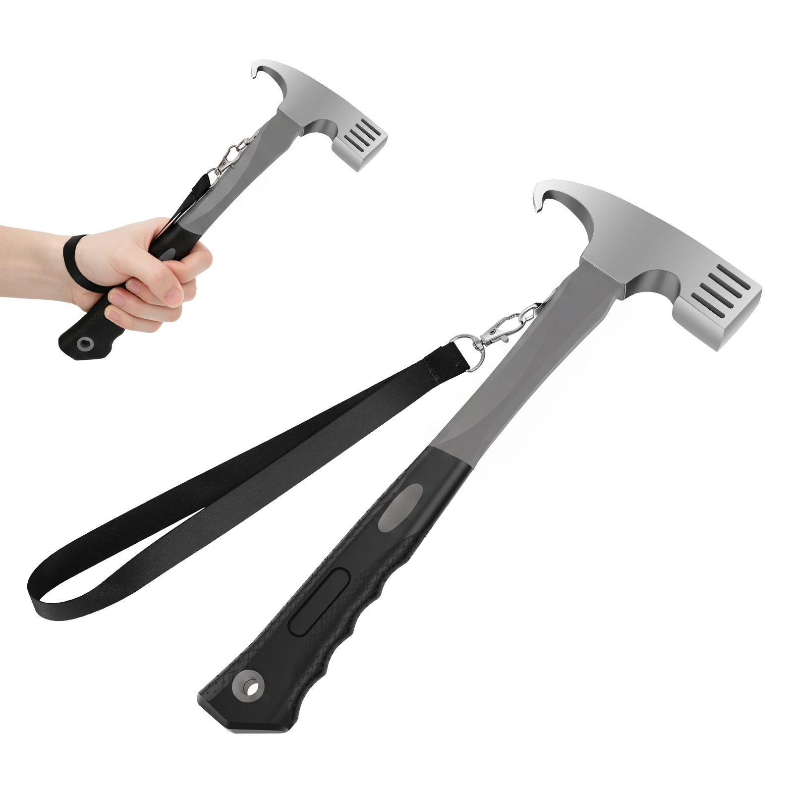 2-in-1-Multifunktions-Campinghammer mit Nagelzieher, robuster Zeltheringhammer aus Kohlenstoffstahl, tragbarer Gartenheringhammer