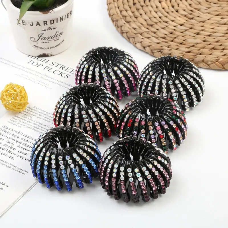 Women Bun Crystal Hair Claw Fashion Female Ponytail Headwear Horsetail Buckle Hair Clip Bird Nest Expanding Hair Accessories