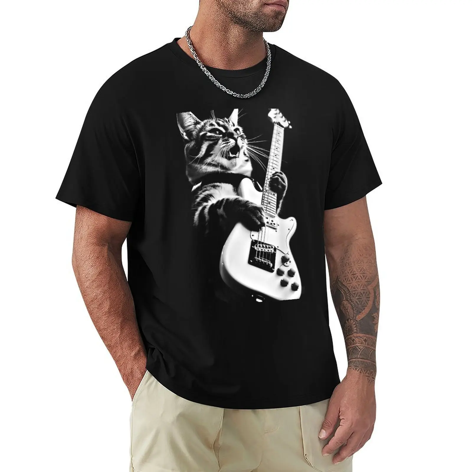 

Rock Cat Playing Guitar - Funny Guitar Cat T-Shirt Casual Daily Outfit T-Shirt