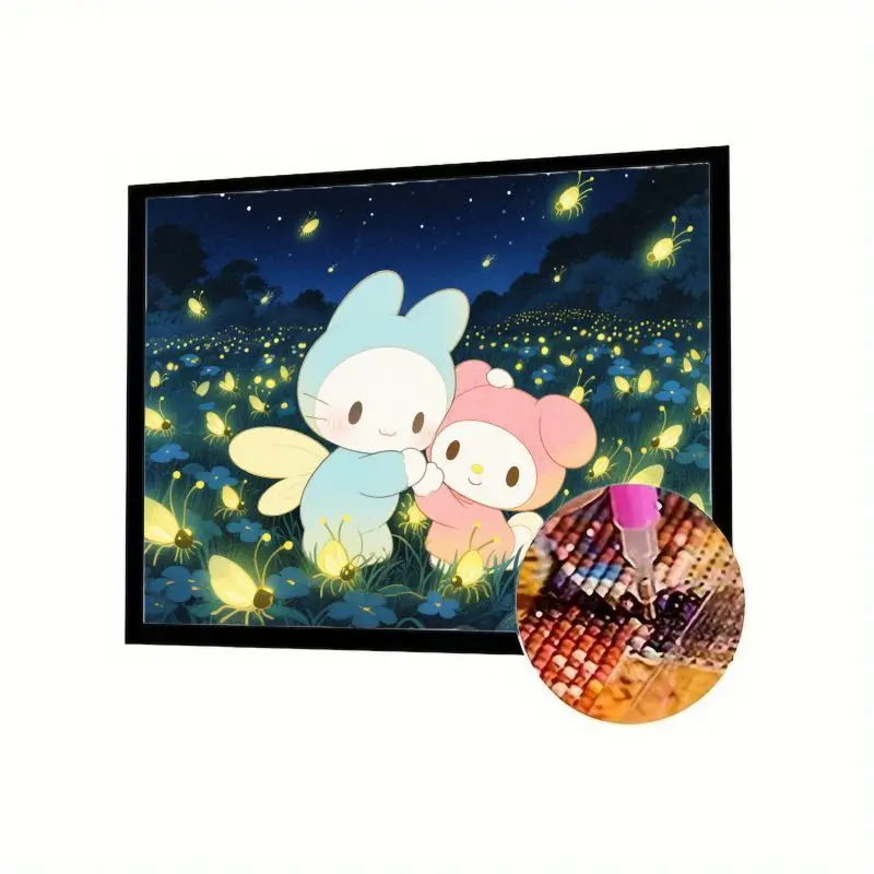 

1 шт. Полный дрель 5D DIY Алмазная картина - Очаровательный розовый и синий мультяшный кролик Друзья обнимает волшебный светлячок лес, спа