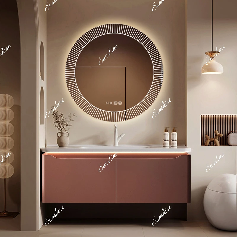 

Cream wind bathroom cabinet integrated basin washstand ceramic basin bathroom solid wood modern simplicity