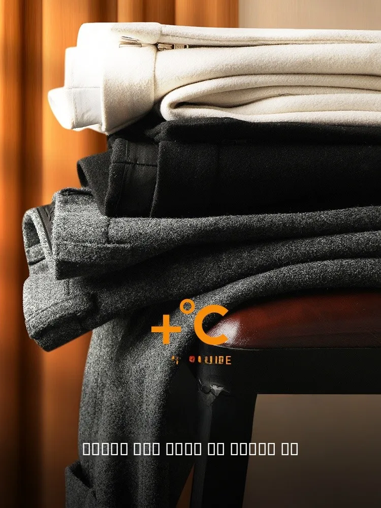 

High-End Woolen Tweed Men's Casual Slim Fit Winter Thermal Thiened Anti-Cold Leisure Pants Long Pants Busin Gentleman Sle