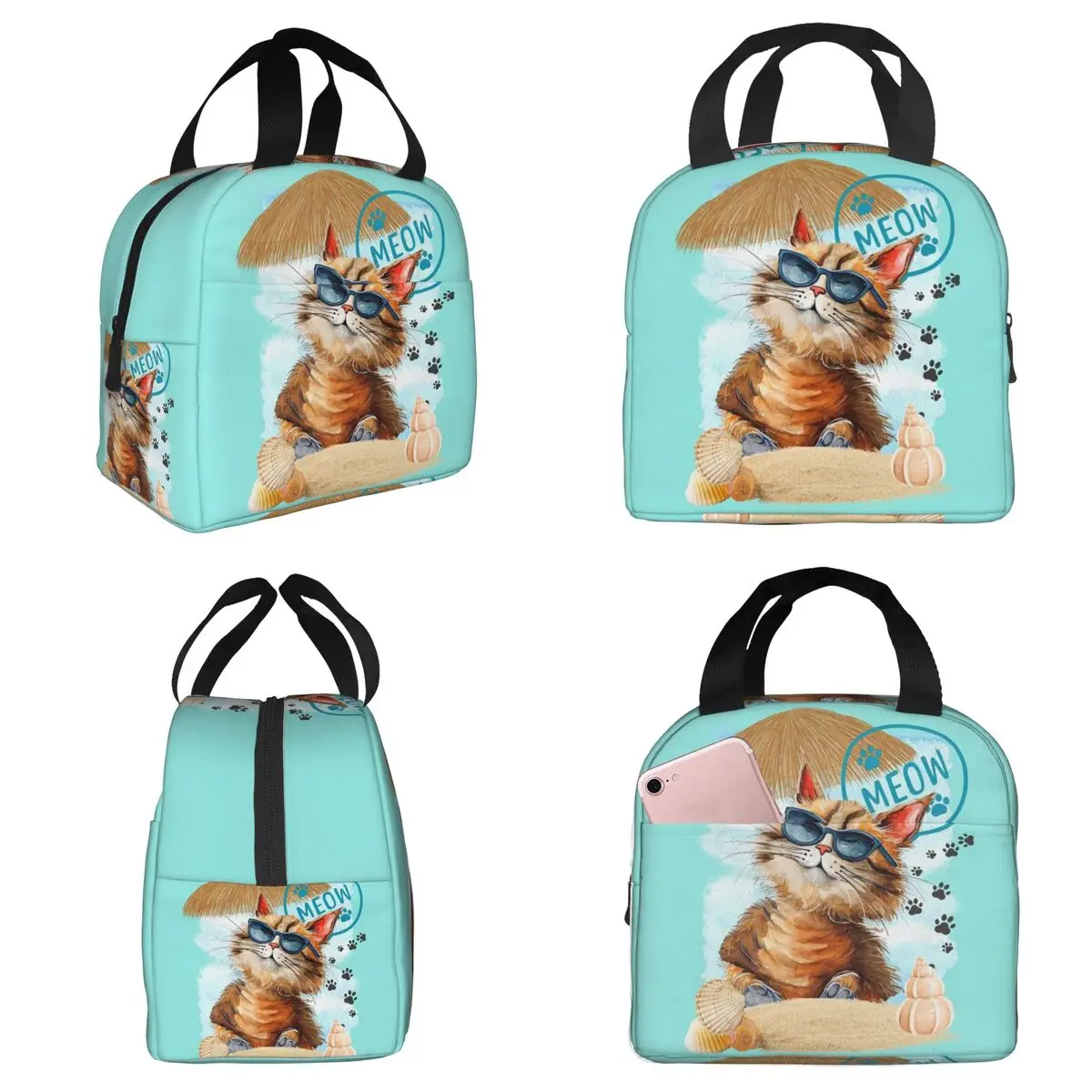 

Black Cat On The Beach Insulated Lunch Bag for Kids School Cooler Thermal Food Box Tote Portable Lunch Boxes Container