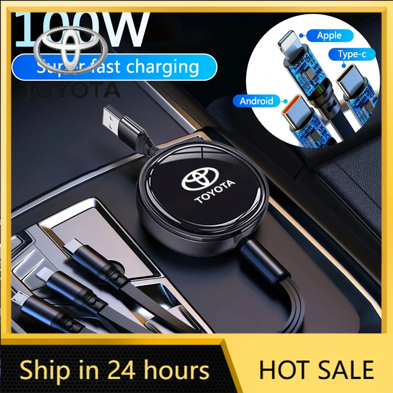 

3-в-1 выдвижное автомобильное зарядное устройство, кабель для передачи данных, безопасный, 100 Вт, быстрая зарядка Toyota Chr Rav4 Yaris Prius Avensis Corolla Ca, автомобильная наклейка