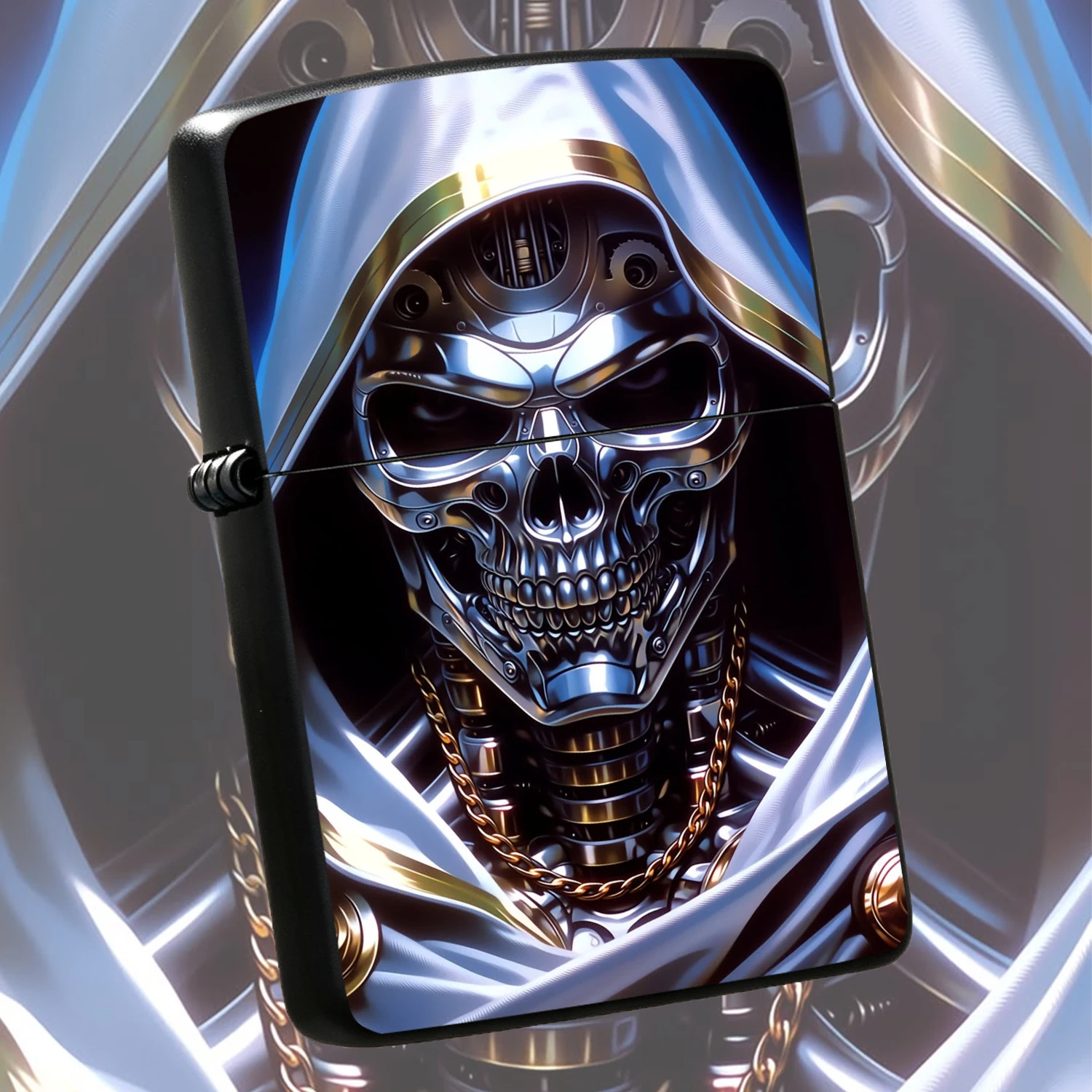 Trendy Cyber Mechanical Skull Pattern Lighter, Creative Cool Collectible, Perfect For Daily Use, Outdoor Camping, Gifting, Unique Sci-Fi Style Portable Ignition Tool For Multi-Scene Applications, Exquisite Desktop Decor And Special Festival