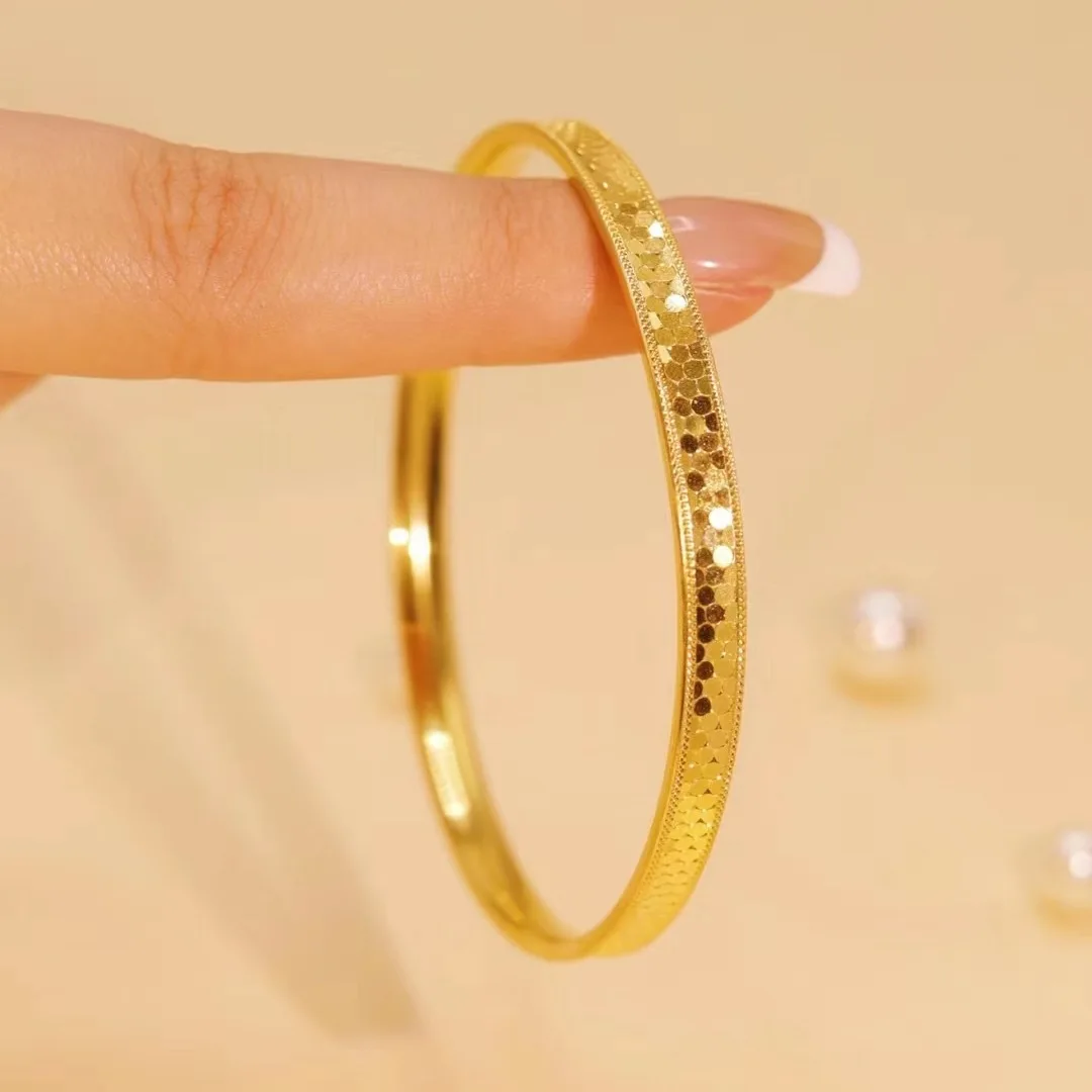 Women\'s Hand Bracelets Dubai Gold Color 8mm Sparkling Round Circle Cuff Bangles Waterproof High Quality Luxury Jewelry Gifts