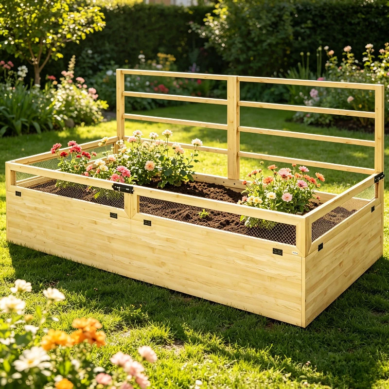 183x98.5x95cm - Bac à légumes surélevé - Jardinière en bois résistante aux intempéries - Comprend 1 treillis - Idéal pour jardin, pelouse, balcon, terrasse - Jardin potager et d'herbes aromatiques durable pour l'extérieur
