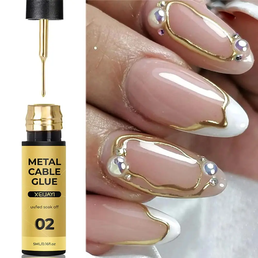 

Gold Metallic Painting Nail Gel Liner Polish,3D Metal Mirror Effect Paint Drawing Nail Gel Build-in Brush Soak Off UV Chrome Gel