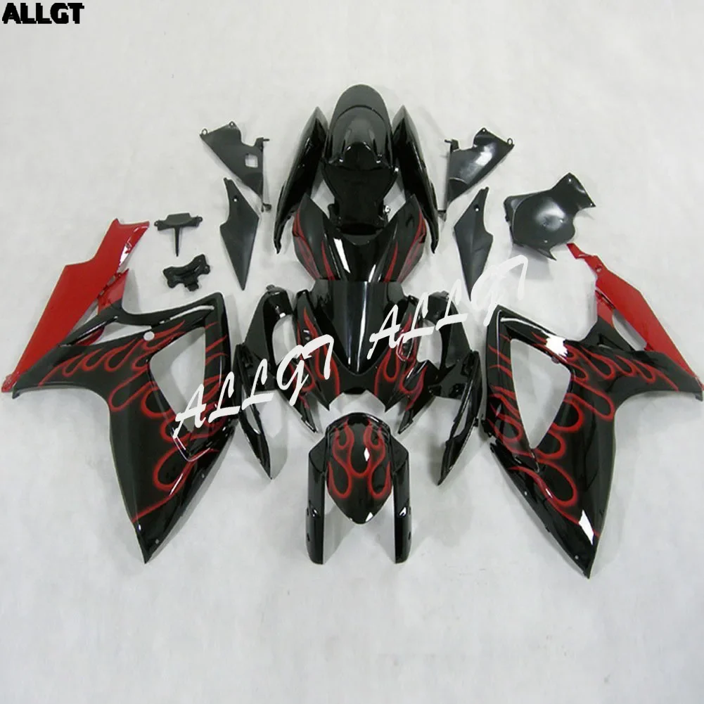 Red Flame Black Fairing Kits For Suzuki GSXR 600 GSX-R 750 2006 2007 ABS Injection Mold