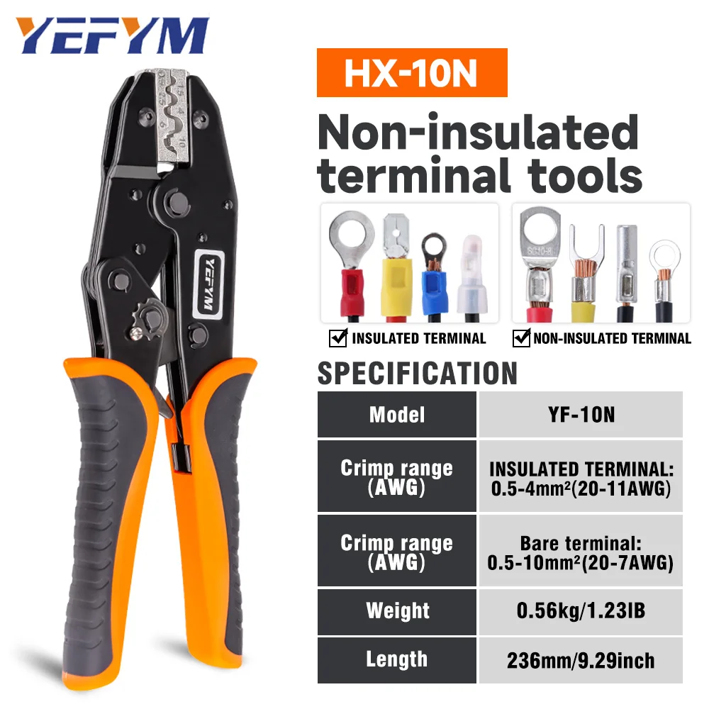 Crimping Pliers For Copper Lug Cold-pressed Terminals OT/UT/SC (Pre-insulated Wire Lug & Bare Terminal)  HX-10N