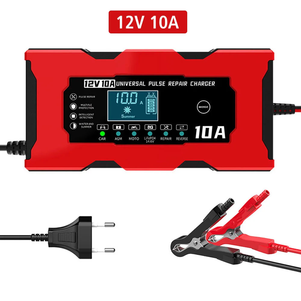 14.6V 10A Iron Lithium Charger Smart Battery Charging 12V 10A EU/US Plug Car Battery Charger Digital LCD Display Pulse Repair