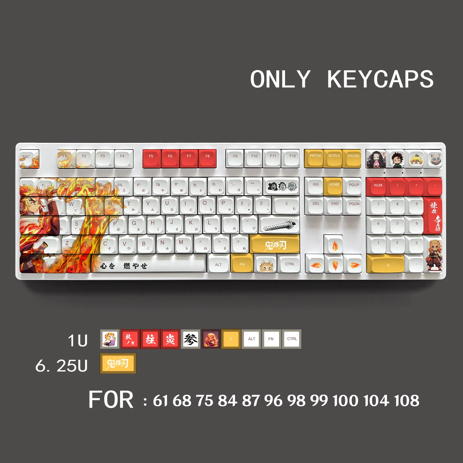 Imagem -02 - Demônio Slayer Pbt Material Keycaps Grupo Adequado para Teclado Mecânico Ansi Xda Perfil para 68 75 84 98 99 100 104 108 Etc Apenas Keycaps