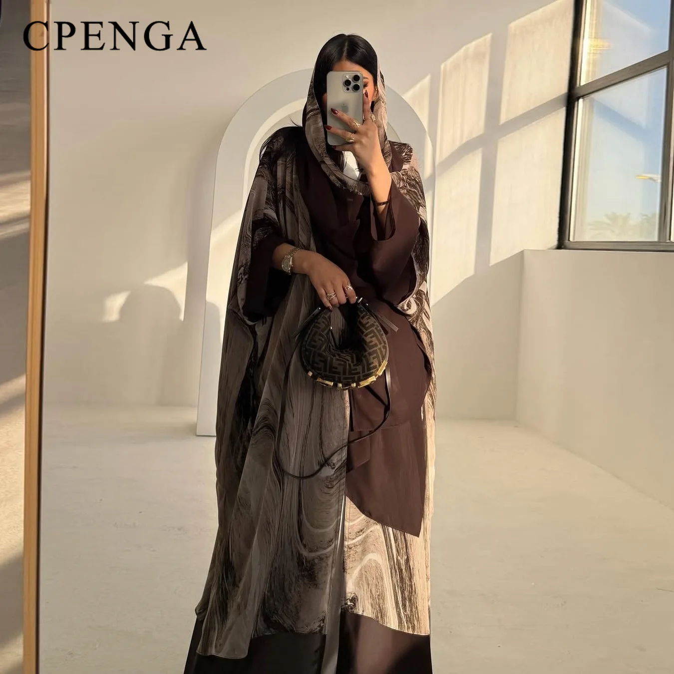 

Двухсекционное арабское мусульманское скромное платье Абая с хиджабом, элегантный кардиган с принтом в Дубае, исламский наряд для отдыха, турецкий кафтан, халат