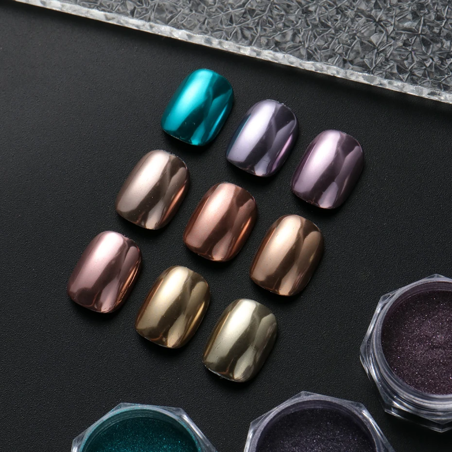ชุดผงกลิตเตอร์เล็บ 9 สี แบบโฮโลแกรม สีน้ำตาลเข้ม ผงโครมเล็บสุดสว่าง อุปกรณ์ทำเล็บ DIY สำหรับฤดูหนาว