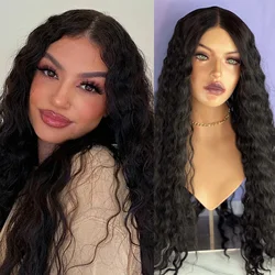 Jet Black Wig Deep Curly Lace Wig Synthetic Hair Lace Front Wig Natural Long Black Colored Lace Front Wigs for Women Party