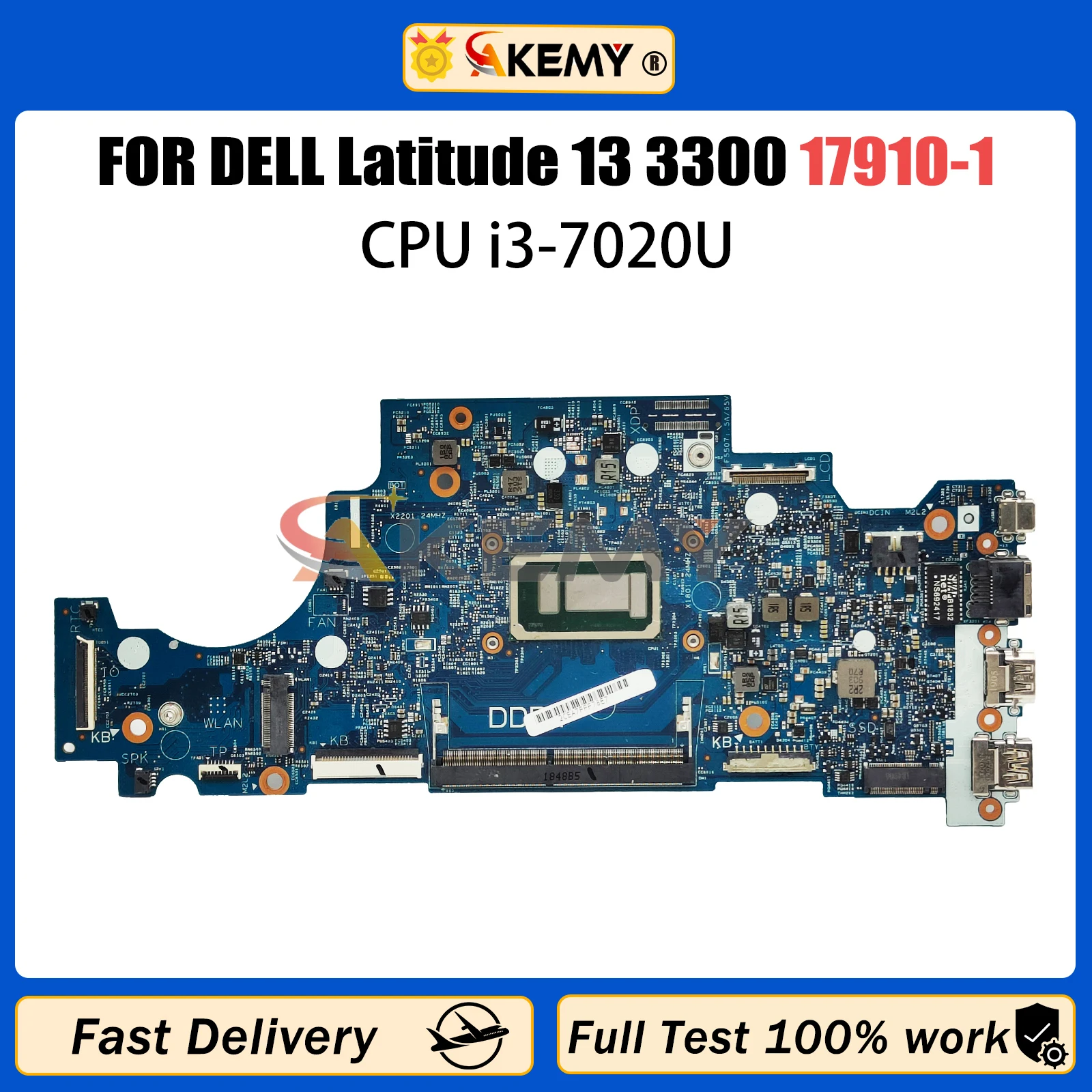 

AKEMY 17910-1 Mainboard For DEL Latitude 13 3300 CN 0RV5W4 Laptop Motherboard With i3-7020U CPU 100% Tested OK