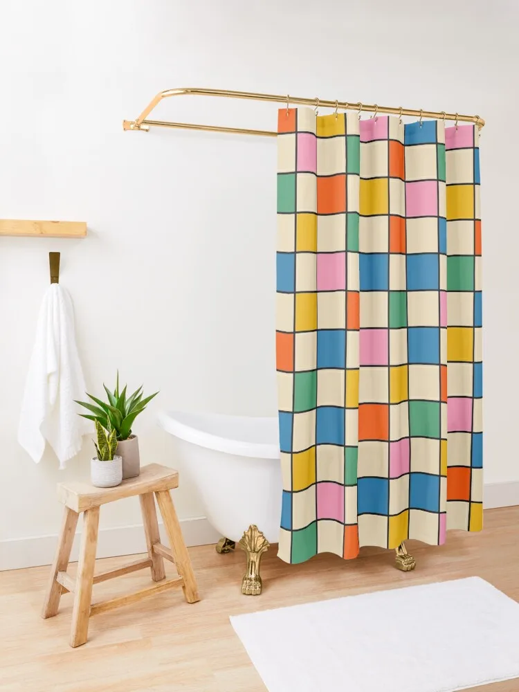 Pop Check Colorful Retro Modern Checked Pattern Shower Curtain Modern Showers For Bathroom Bathroom Decor Curtain