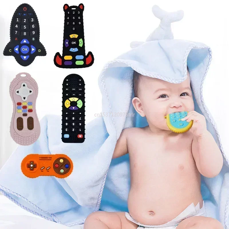 Baby Silicone Teether Toys Remote Control Shape Teether Rodent Gum Pain Relief Teething Toy Kids Sensory Educational