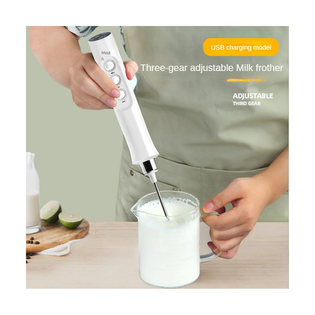 Electric Mixer Egg Beater Kitchen Stirrer Coffee Cappuccino Creamer Whisk Portable Blender -White