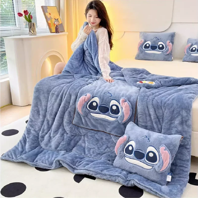 Hot Disney Stitch Throw Pillow Blankets Two In One Kawaii Flannel Pillow Thickened Nap Blanket Living Room Bedroom Decoration