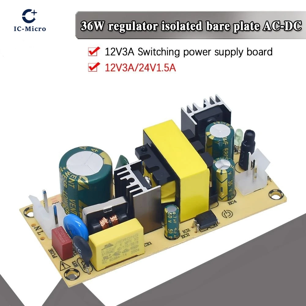 AC-DC 12V3A 24V1.5A 36W Switching Power Supply Module Bare Circuit 220V to 12V 24V Board for Replace/Repair