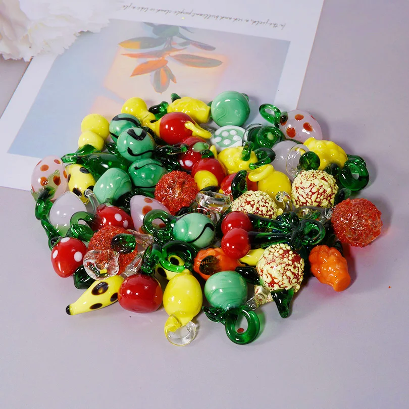 Popular 3D Fruit Series Strawberry Yellow Peach Grape Watermelon Pendant Glass Material Jewelry Charm Diy Necklace Decoration