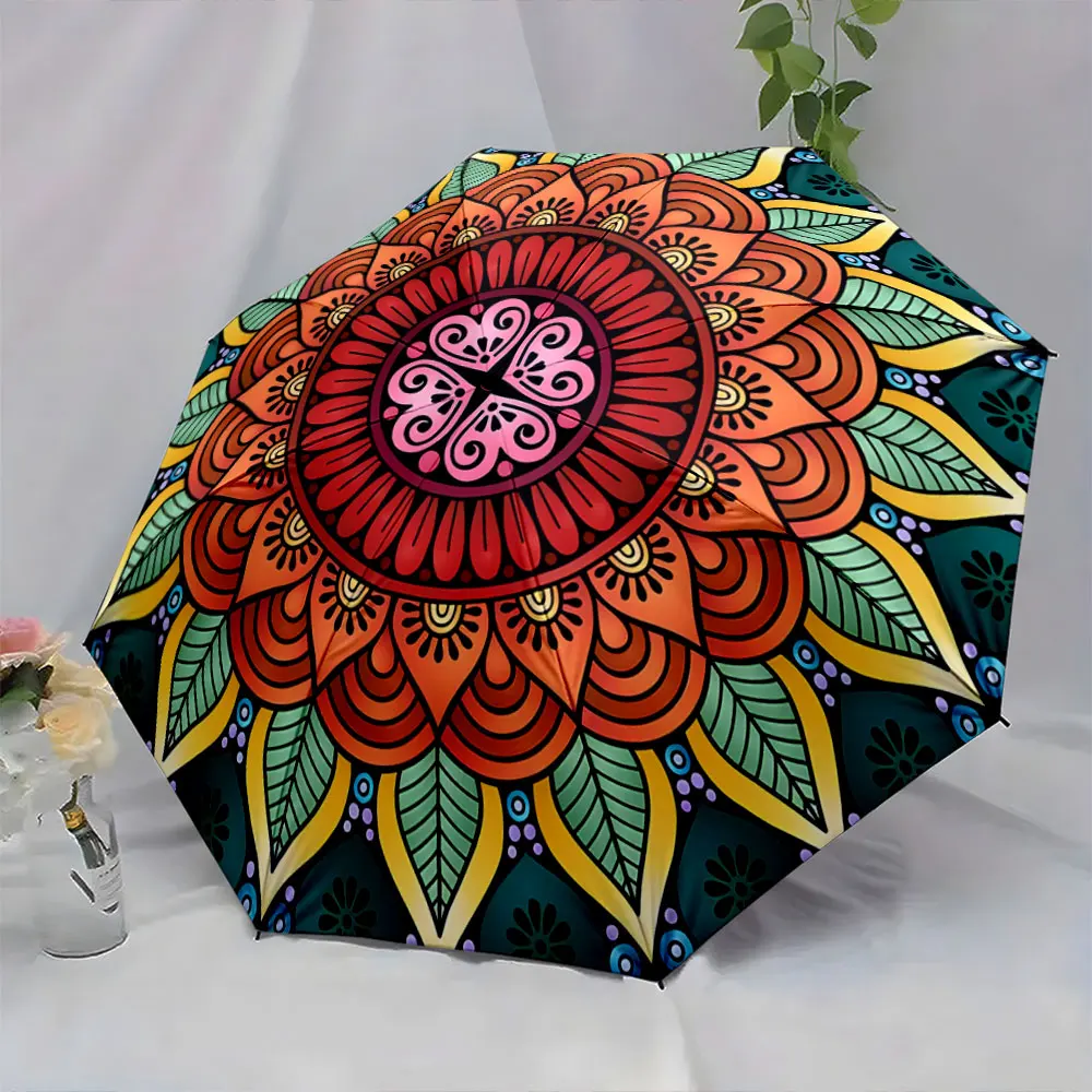 1PC Vibrant Floral Patterned Umbrella for Stylish Use Print 8 Iron Ribs Folding Umbrella Auto-Open Fashion Sunshade