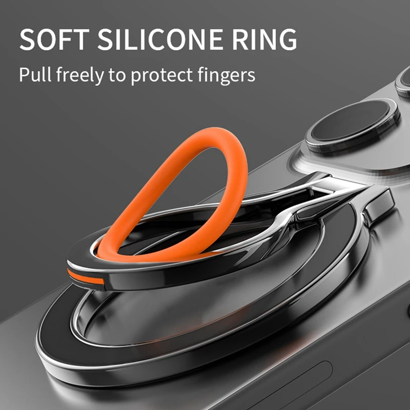 Magnetic Phone Finger Ring Holder Rechargeable Adsorbed 360° Rotating Foldable With Silicone Finger Ring