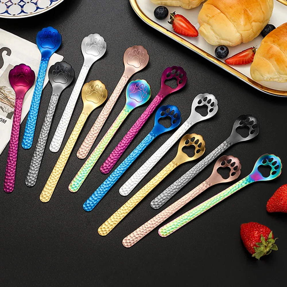 Coffee Spoon Stainless Steel Lovely Cat Dog Claw Dessert Ice Cream Hollow Spoon Tableware Dinner Cultery Set Kitchen Accessories