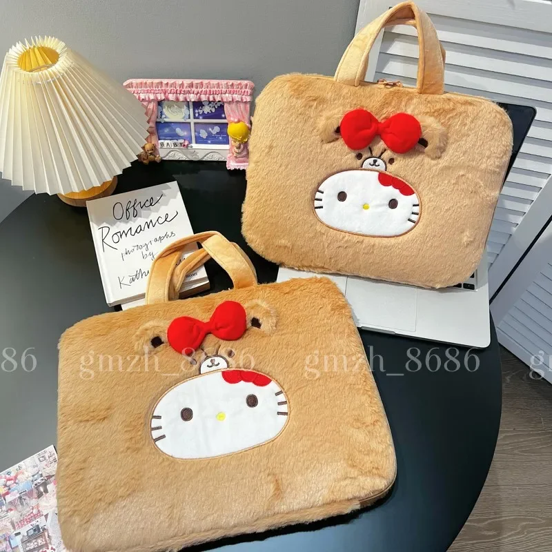 

Cute Hello Kitty Plush Laptop Bag Cartoon Laptop Bag with Handle Soft Computer Bag Kawaii Handbag Tote Bag Gifts Girl