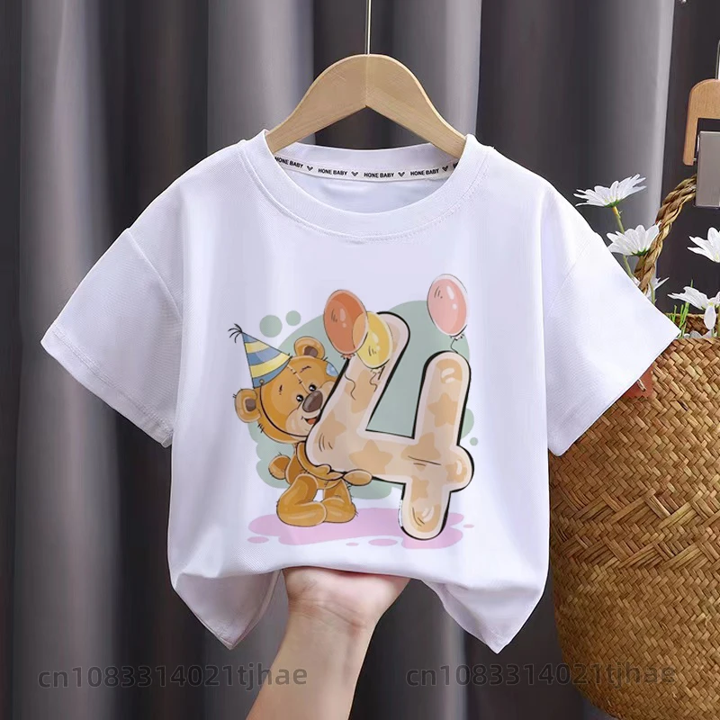 Cartoon Bear Birthday Kids T Shirt 0-9 Birthday T-Shirt for Baby Wild Tee Girls Party Tshirt Bears Theme Boys Tops