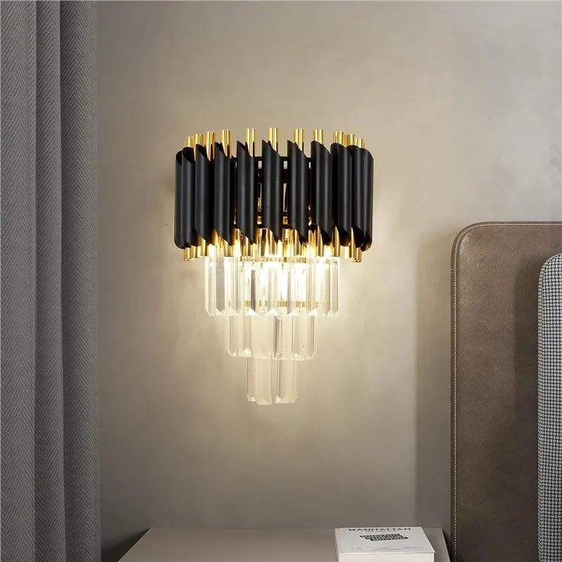 French style crystal wall lamp luxury living room bedroom study lighting fixture made of high quality metal and crystal with