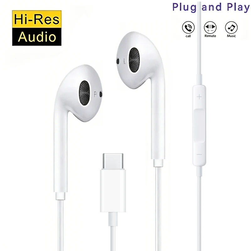 Fone de Ouvido com Fio XK de Alta Definição Tipo C Intra-auricular com Controle Portátil para Esportes, Headset com Microfone para Celulares